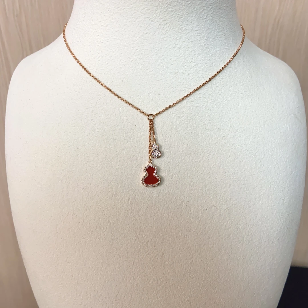 铜合金锆石项链 XL240红色植物花卉女锁骨链轻奢原创设计镶钻