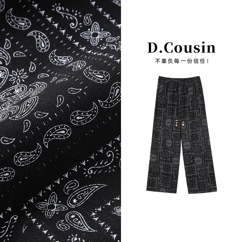 D.cousin  老钱风复古印花花色阔腿裤女  3175