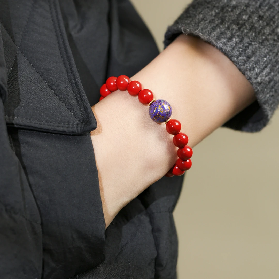 含辰砂工艺品美伢【未阑】8mm朱砂大漆女生本命年手串ZS62501005