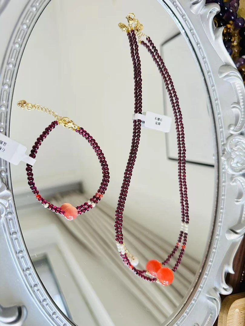 项链手工气质时尚红色彩色紫色珠珠