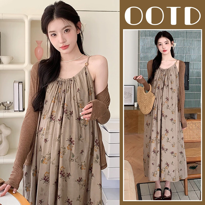 孕妇装春夏款吊带裙子2025新款时尚中长款过膝连衣裙宽松大码套装