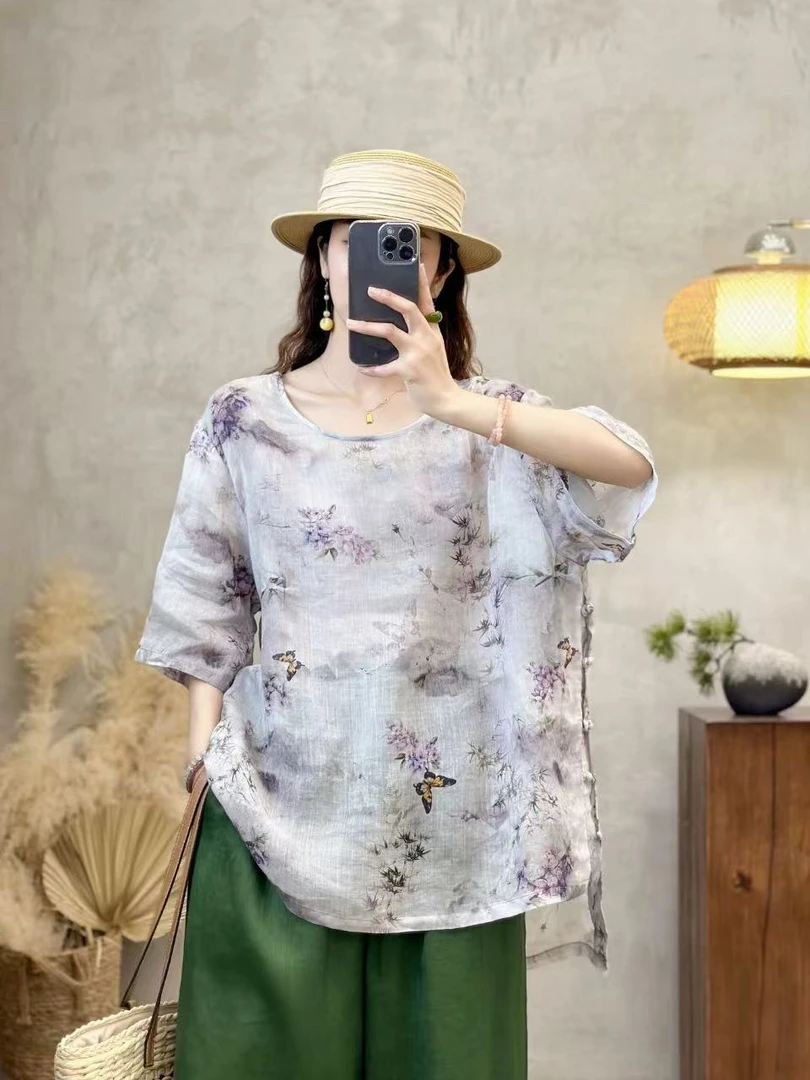 原创 纯苎麻新中式显瘦新中长款上衣