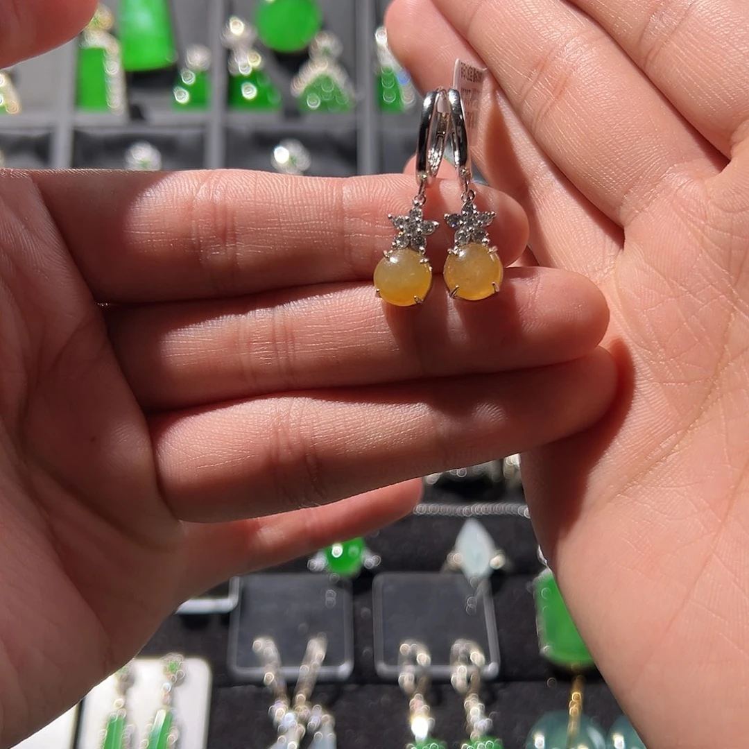 翡翠银S925镶嵌耳饰耳饰