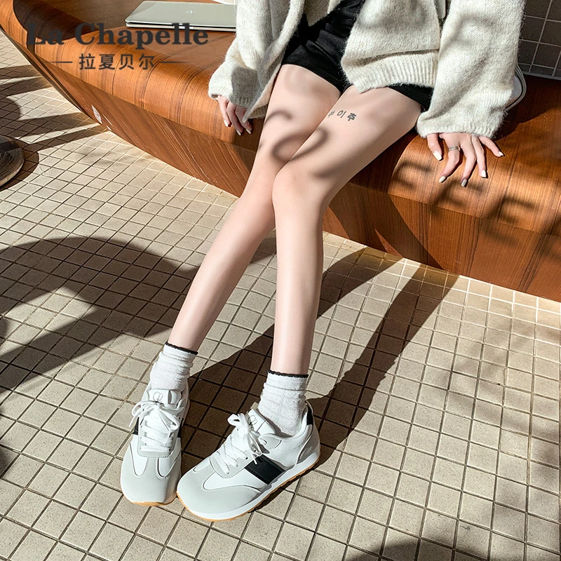 拉夏贝尔舒适德训鞋女2025春季新款简约软底小白鞋运动休闲阿甘鞋