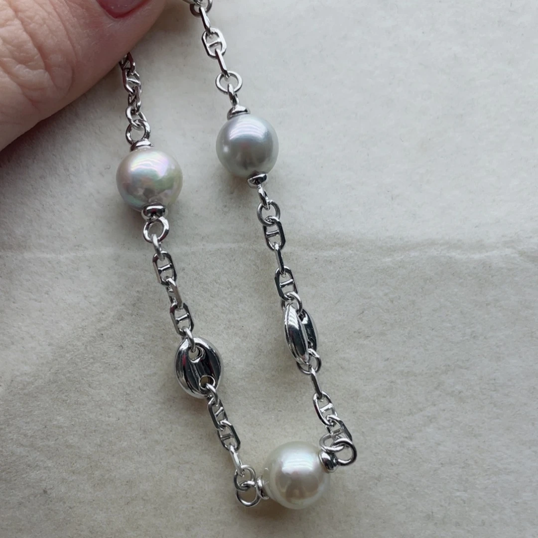 海水珍珠手链银S925镶嵌A5