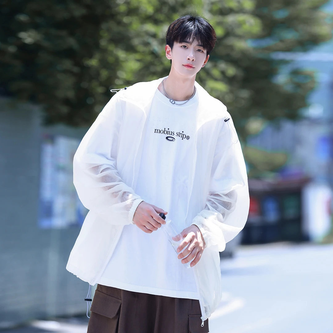 M530夏季潮牌日系简约情侣百搭纯色宽松连帽防晒衣外套