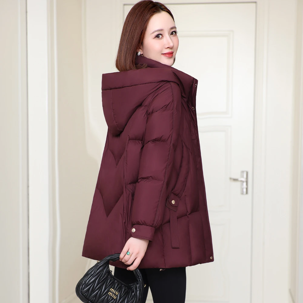品牌羽绒服女妈妈装加厚鹅绒中老年2025冬季带帽防寒宽松羽绒外套