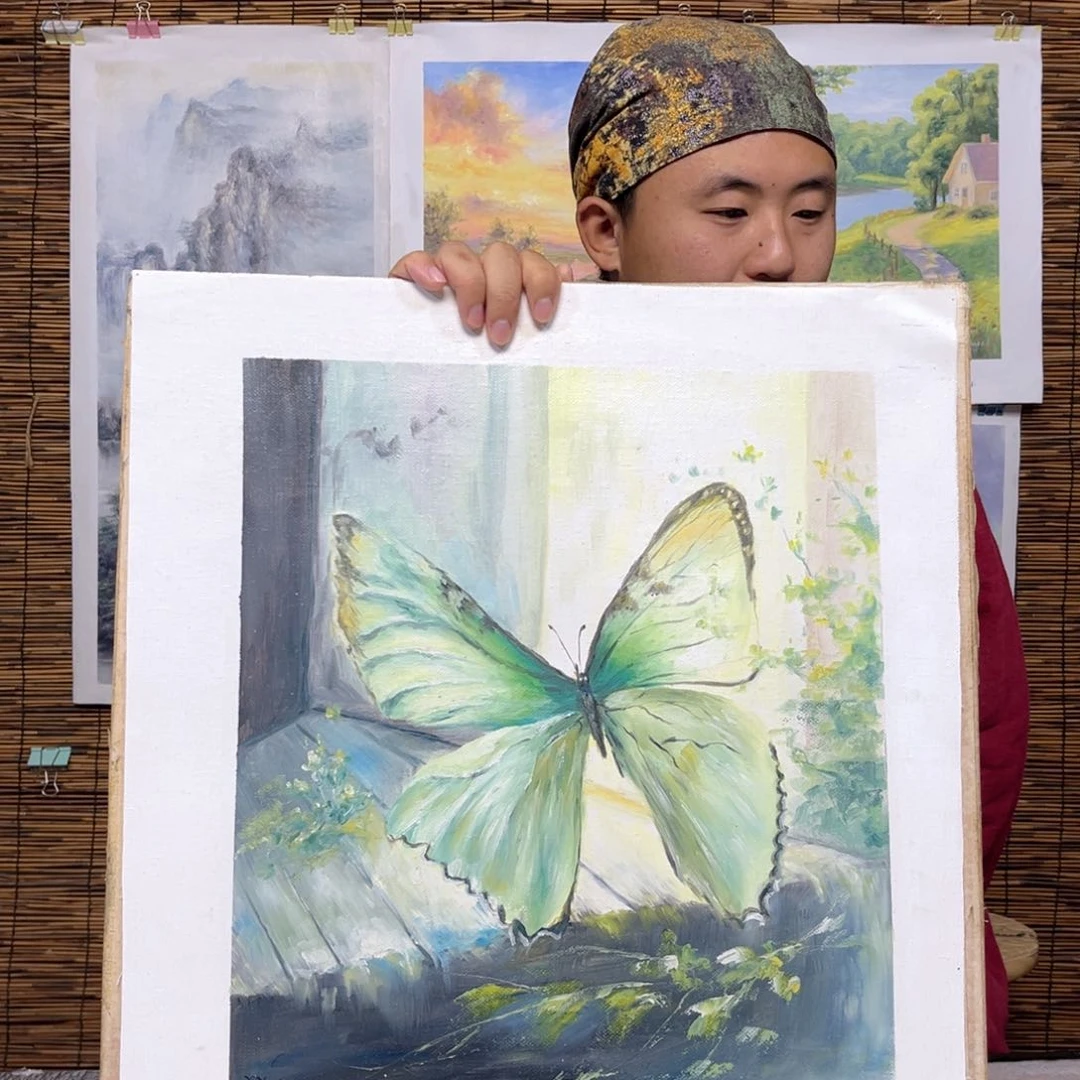 油画行路人小院绘画作品竞拍