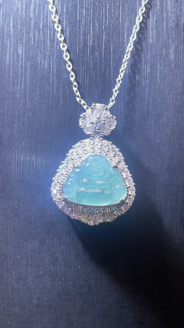 安安珠宝甄选 翡翠天然A货佛公镶嵌吊坠配链66631