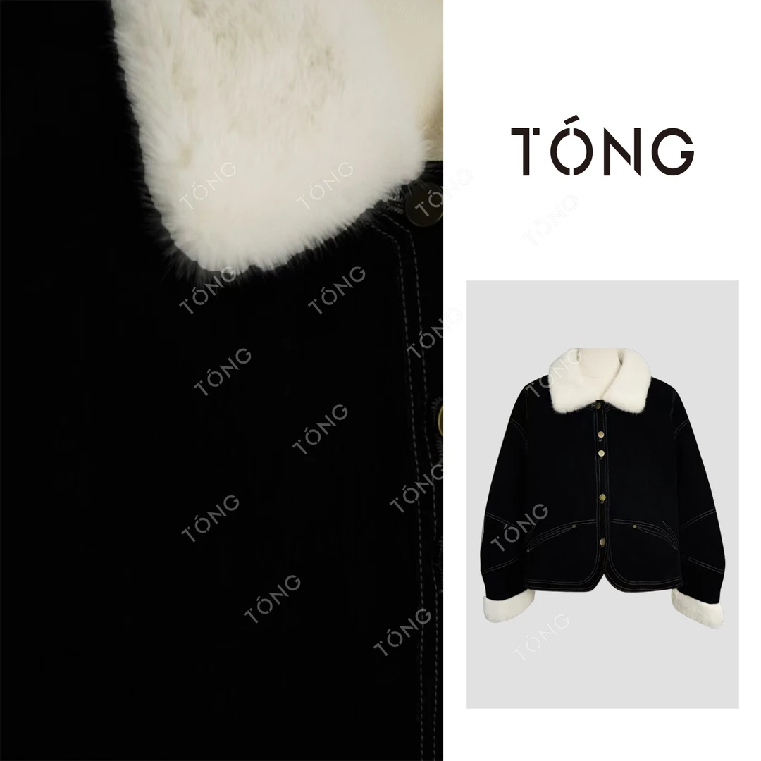 【明禾翻雪】新国标95白鹅绒水貂毛领法式气质牛仔羽绒服 GW259