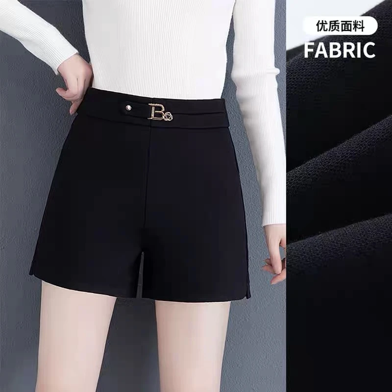 A52【裤长38】春秋短裤女新款黑色显瘦外穿a字高腰靴裤休闲短裤