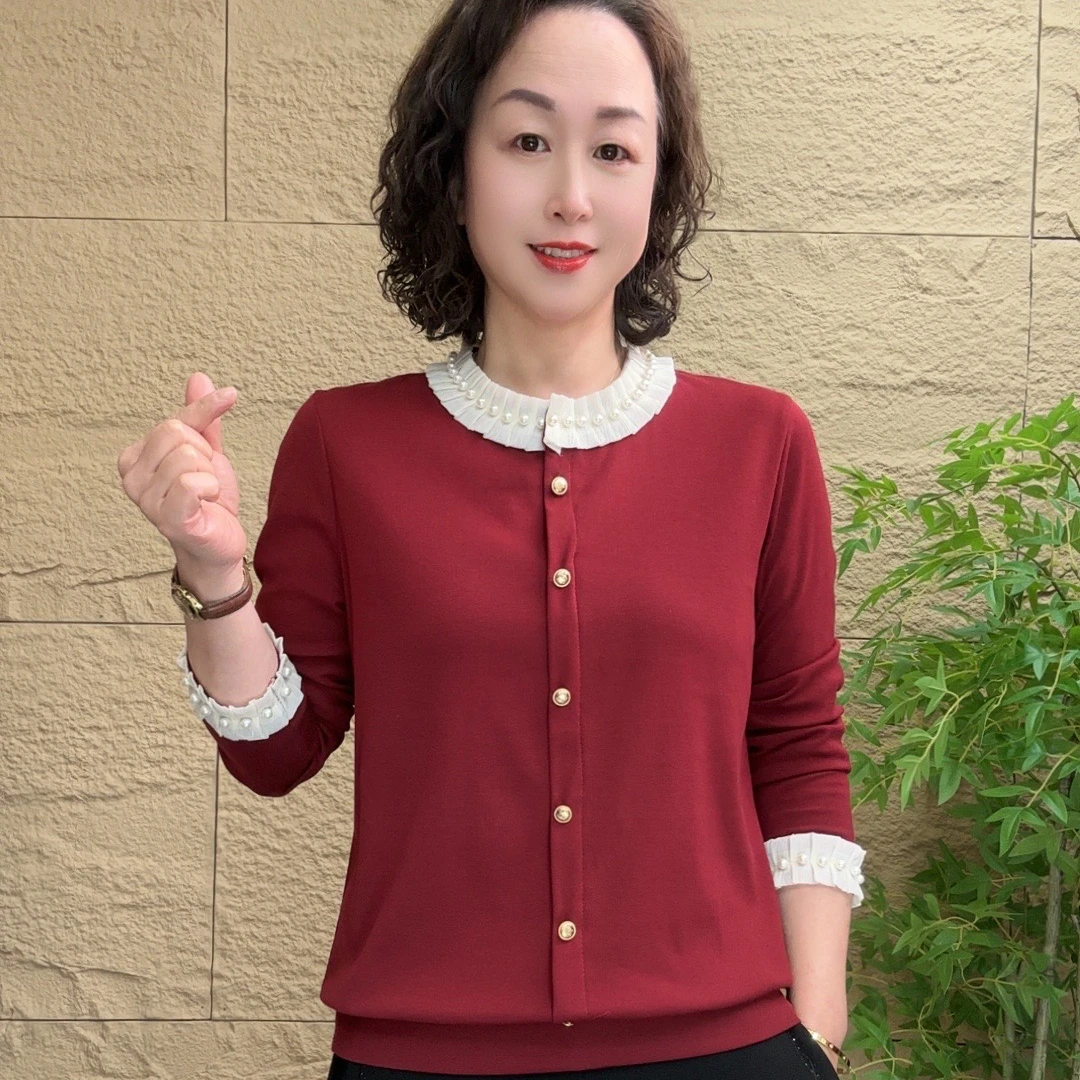 2025春季长袖新款时尚洋气减龄妈妈装女装宽松显瘦休闲百搭小衫女