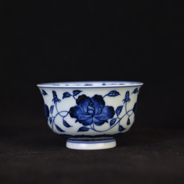 雯华堂 景德镇仿明缠枝月季撇口杯 明珠杯 满容约80cc