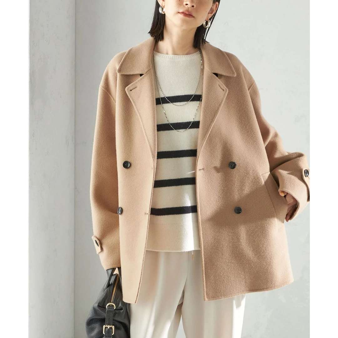 【MonTendre】秋季新款 S 时尚休闲翻领气质长袖双排扣双面呢短外套