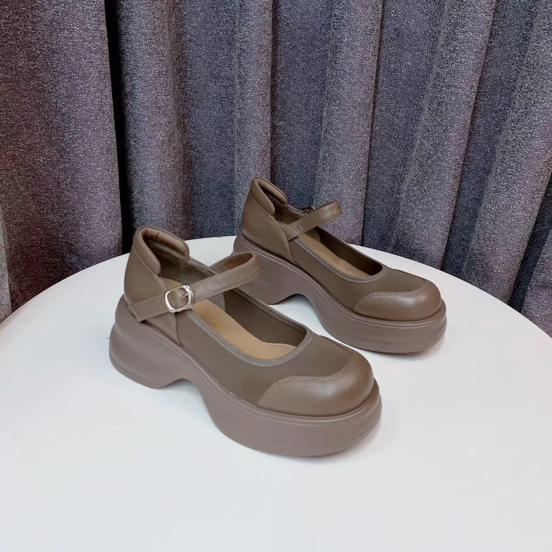 C4721  卡其色  时尚舒适厚底圆头浅口玛丽珍女单鞋