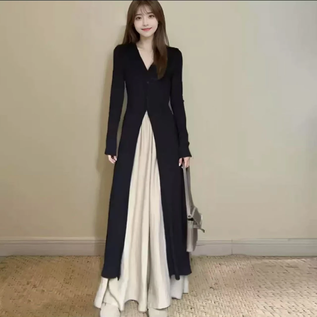 2025年春季新款时尚洋气显瘦百搭长开衫+阔腿裤两件套