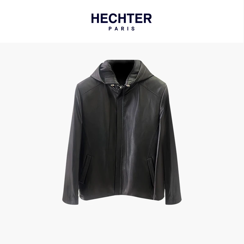 HECHTER男士秋冬单皮衣连帽拉链外套简约百搭LF12009