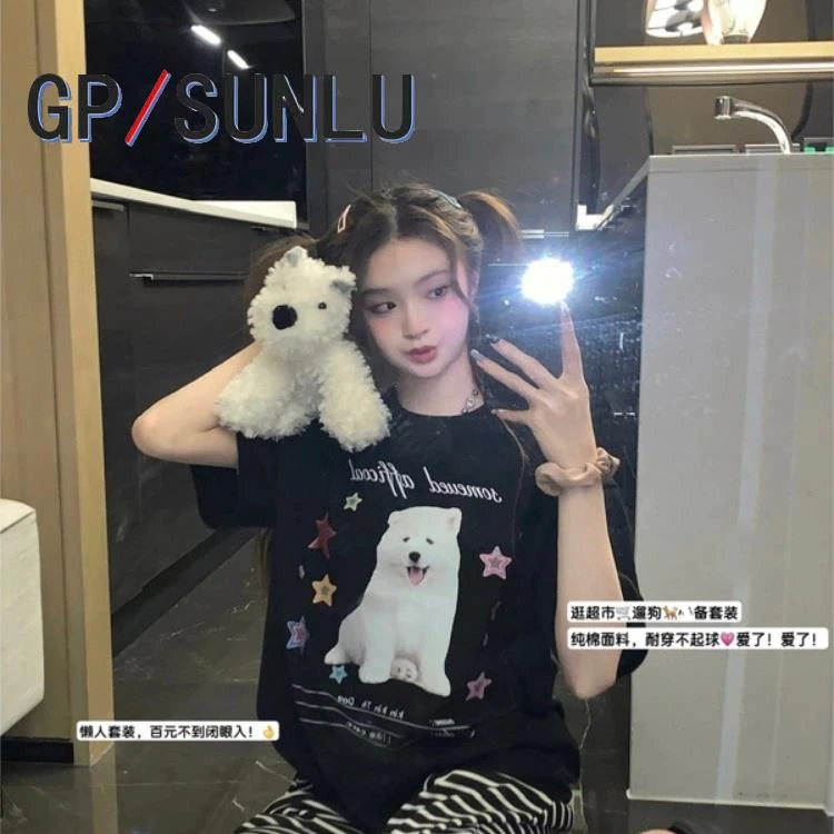 日本小众GP睡衣女夏款棉质短袖长裤可外穿遛弯休闲慵懒风家居服套