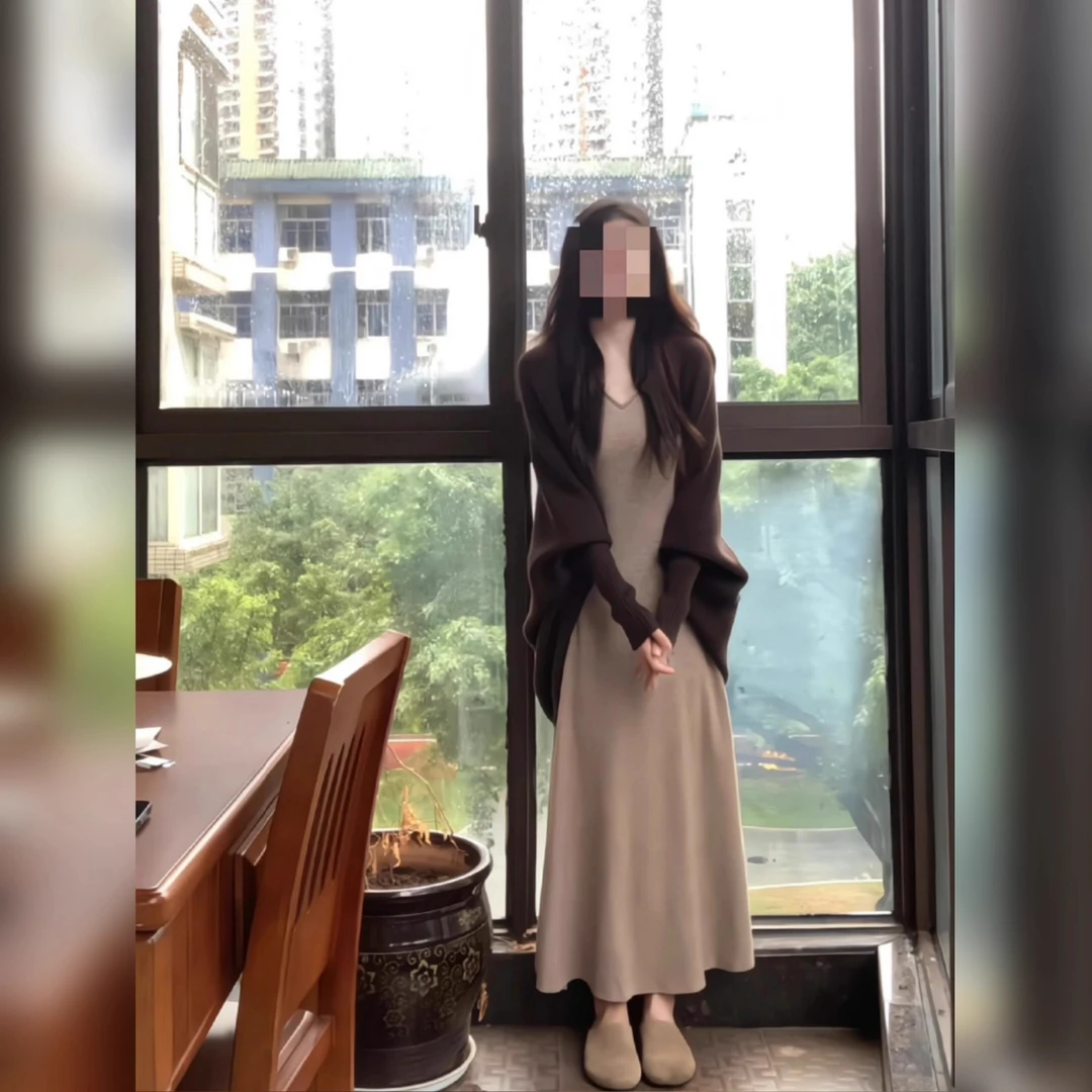 羊毛混纺针织开衫套装女秋冬新款蝙蝠袖上衣韩系宽松慵懒感穿搭