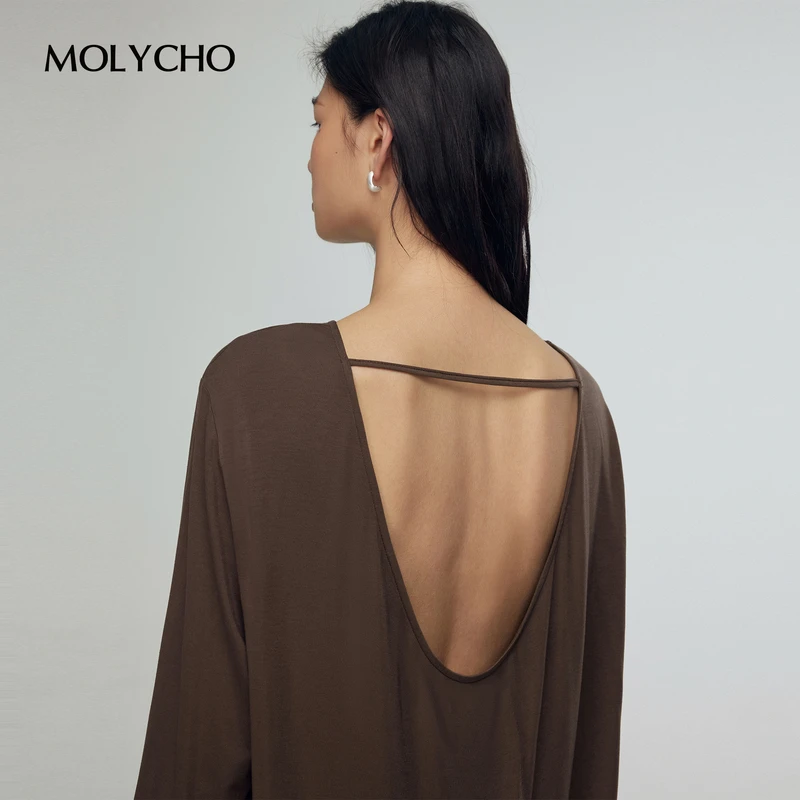 MOLYCHO设计感宽松露背T恤女夏季薄款宽松外套慵懒风小众罩衫上衣