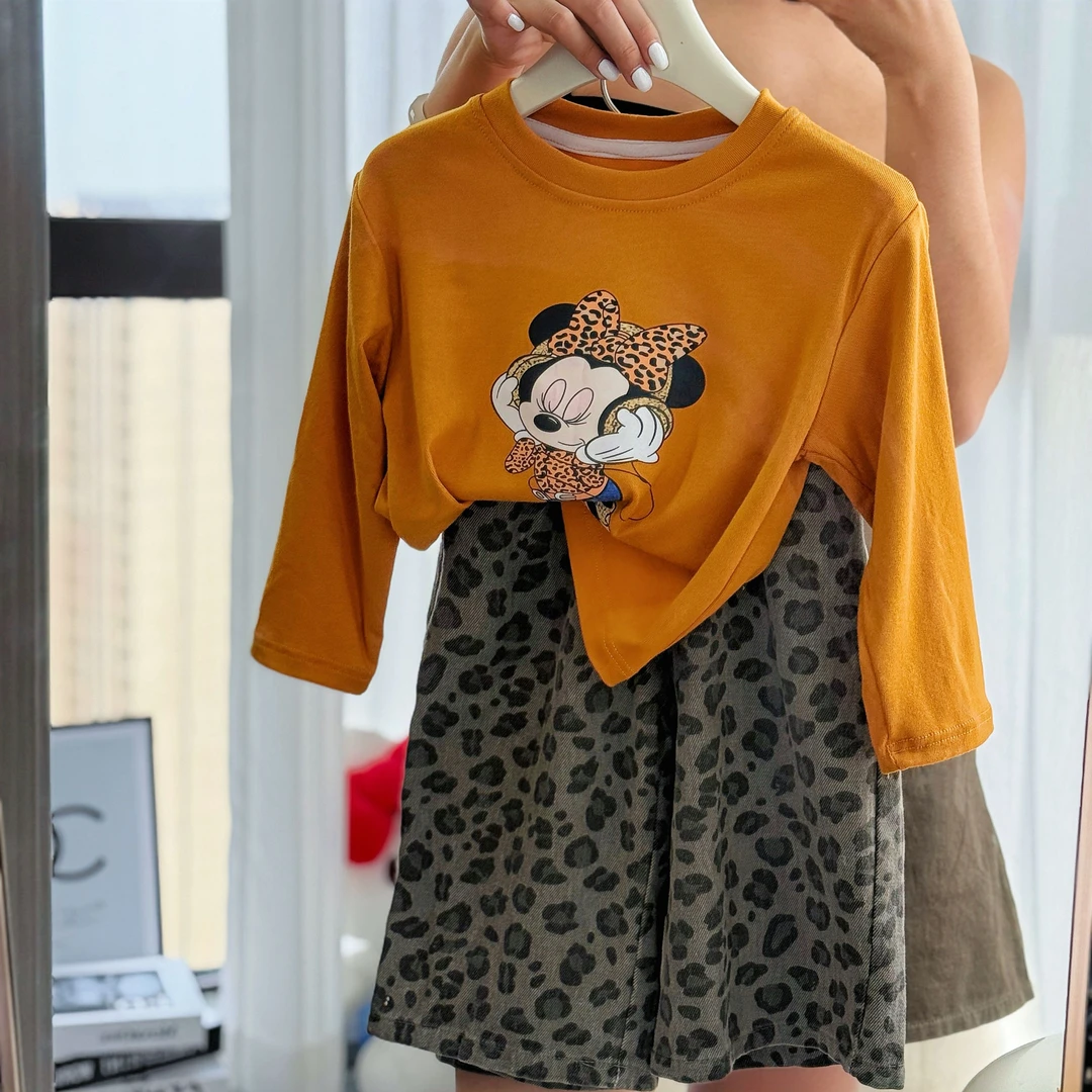 女童秋季新款套装洋气女宝宝卡通长袖T恤豹纹裤休闲百搭两件套