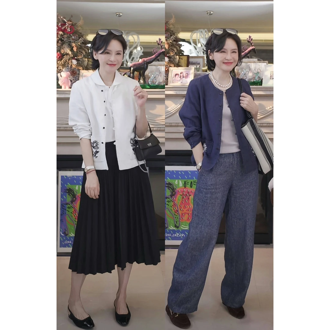 我是摩羯 刺绣麻外套 100亚麻万针绣花棉花边秋上衣外套