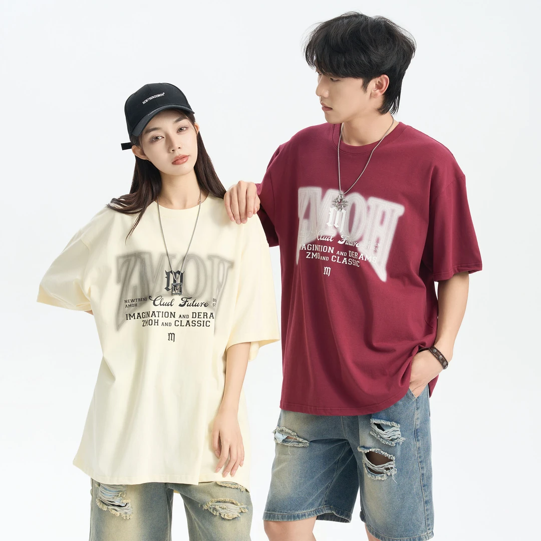 ZMOH美式街头大字母百搭休闲运动宽松落肩套头T恤男女同款情侣款