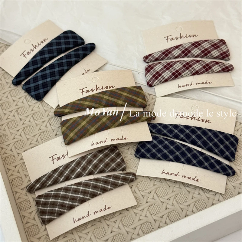 时尚对夹早秋格纹发夹甜美简约刘海夹侧边夹子气质百搭碎发发卡