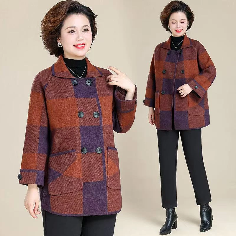 8135-中老年女士秋冬外套新款洋气冬装简单大衣加肥加大【19-2-1】