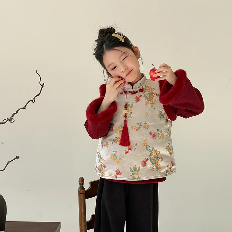 【宝宝绒】2026年女童国风锦鲤送瑞新中式马甲拜年服25M009