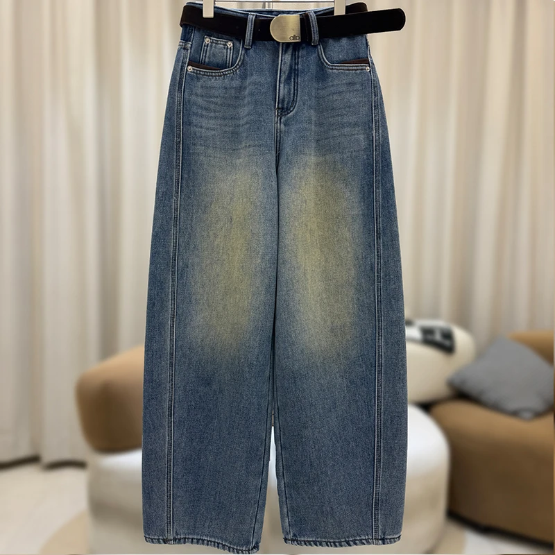 zaw大码加厚加绒弯刀牛仔裤女秋冬宽松显瘦腿粗胯宽胖mm裤子25550