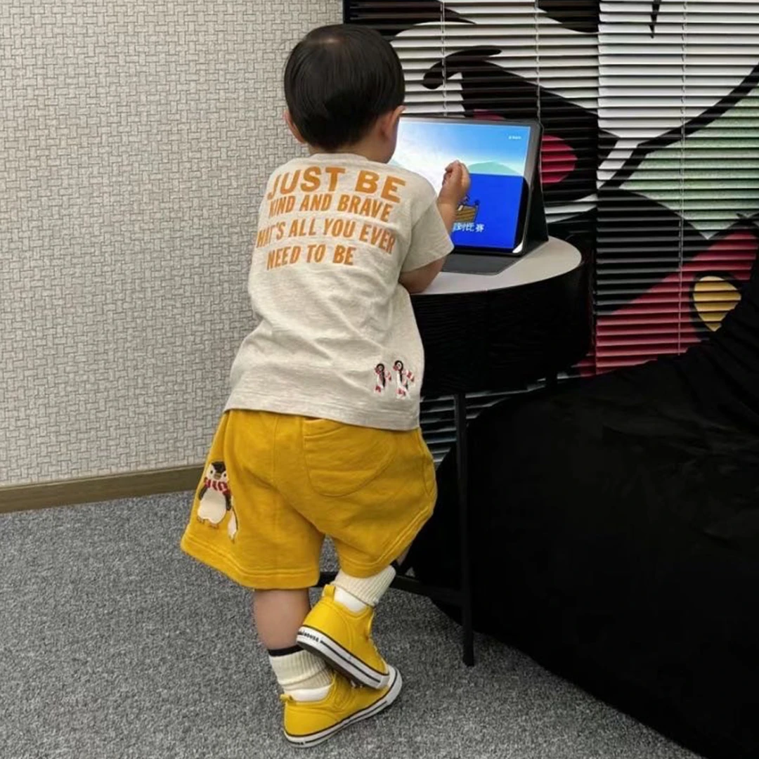 潮牌韩版童装男童夏装套装宝宝2025爆款黄色短裤儿童洋气短袖t恤