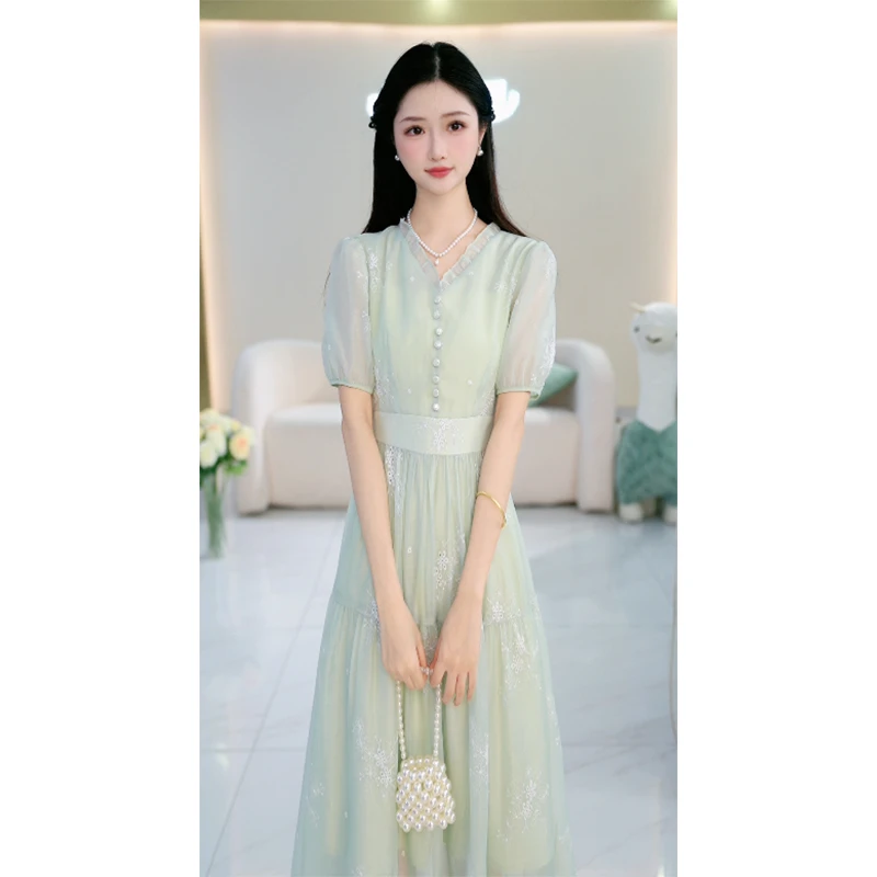 苏醒的乐园新款A201气质显瘦短袖中长款连衣裙SXL25166