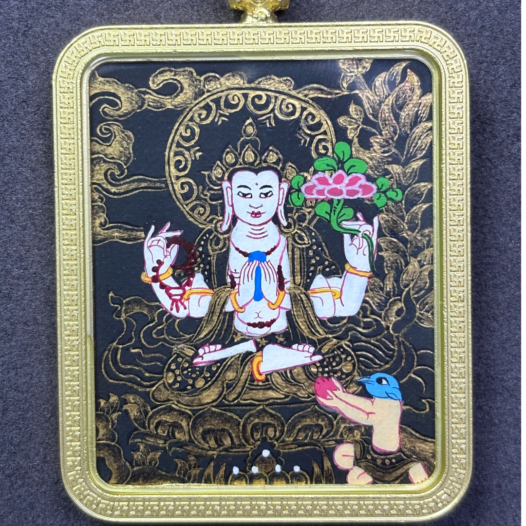 【布达拉文创】本本守护八大守护纯手绘唐卡原矿原料黑金系列