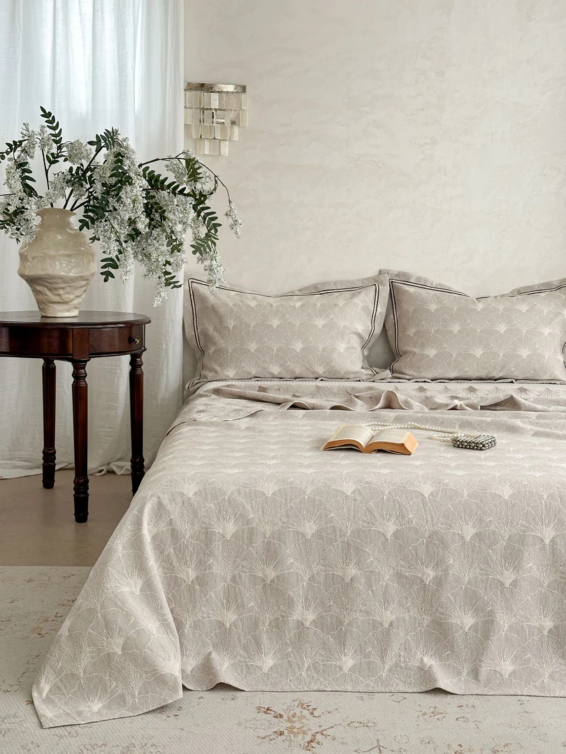 汉麻软凉席240*250轻奢透气加大尺寸提花床盖三件套 梦幻庄园
