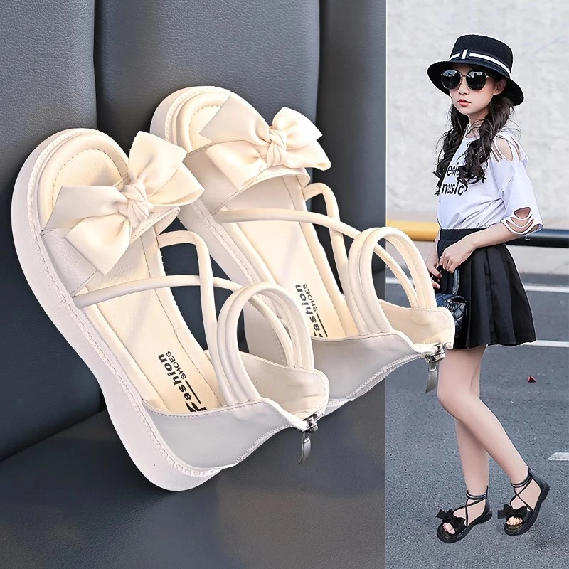 女童凉鞋公主2025新款夏季淑女夏款罗马中大童洋气软底小学生高帮