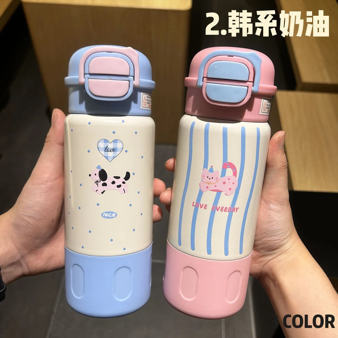 高颜值男女学生卡通316不锈钢双饮弹盖吸管保温杯便携手提式水杯