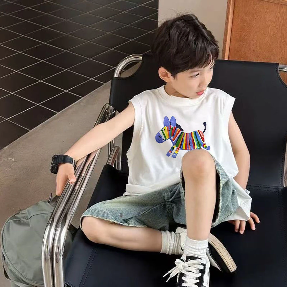 男童背心夏季薄款2025夏装中小童卡通斑马儿童装无袖T恤外穿女宝t