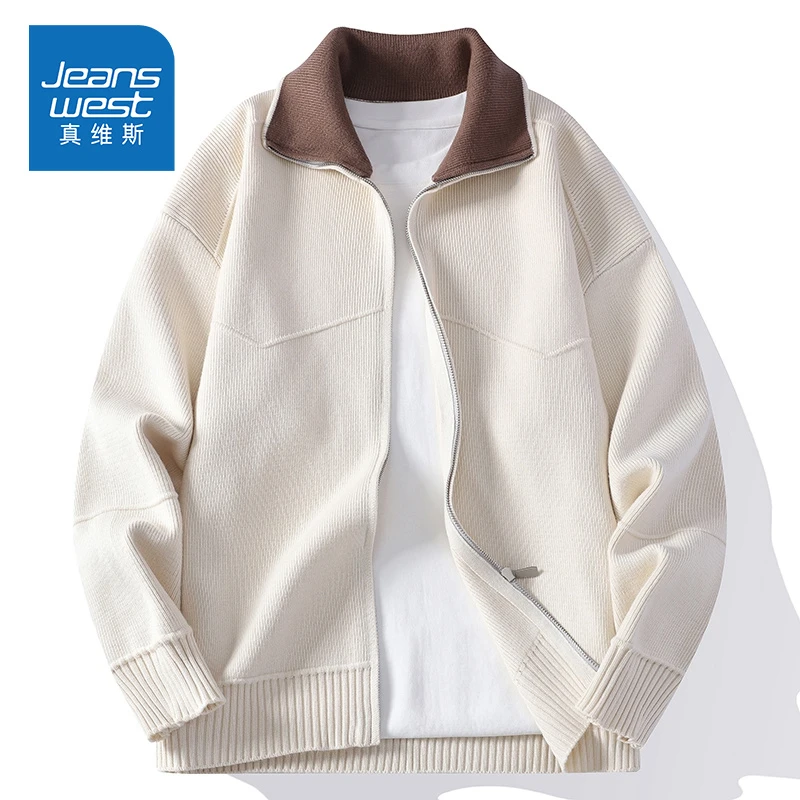真维斯秋冬季新款翻领拉链高级感定织开衫舒适毛衣针织衫 外套