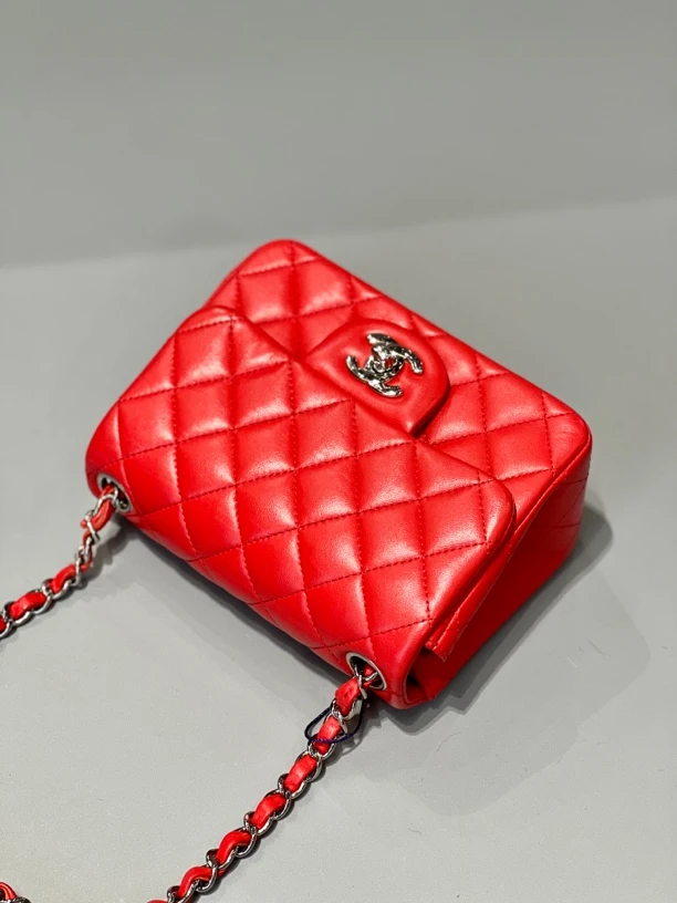 95新 Chanel/香奈儿 夏七中古/红色银扣方胖子/单肩包
