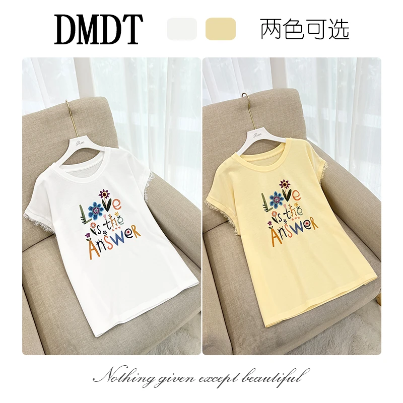 【DMDT潮牌】2025夏季新品“清雅”印花钉珠蕾丝拼接显瘦休闲T恤35975