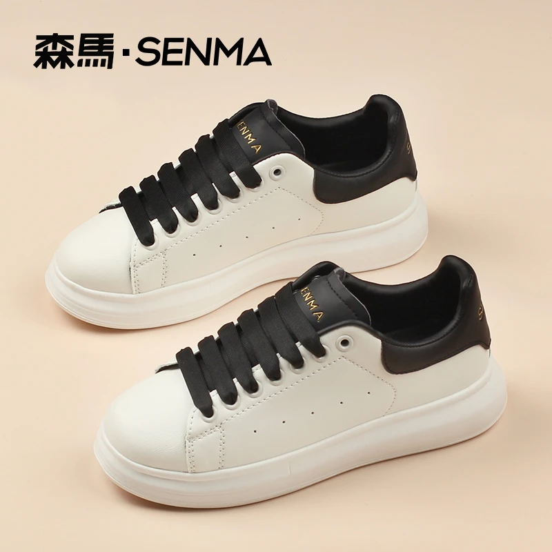 SENMA森马时尚小白鞋韩版潮流情侣板鞋女百搭厚底运动鞋白色舒适