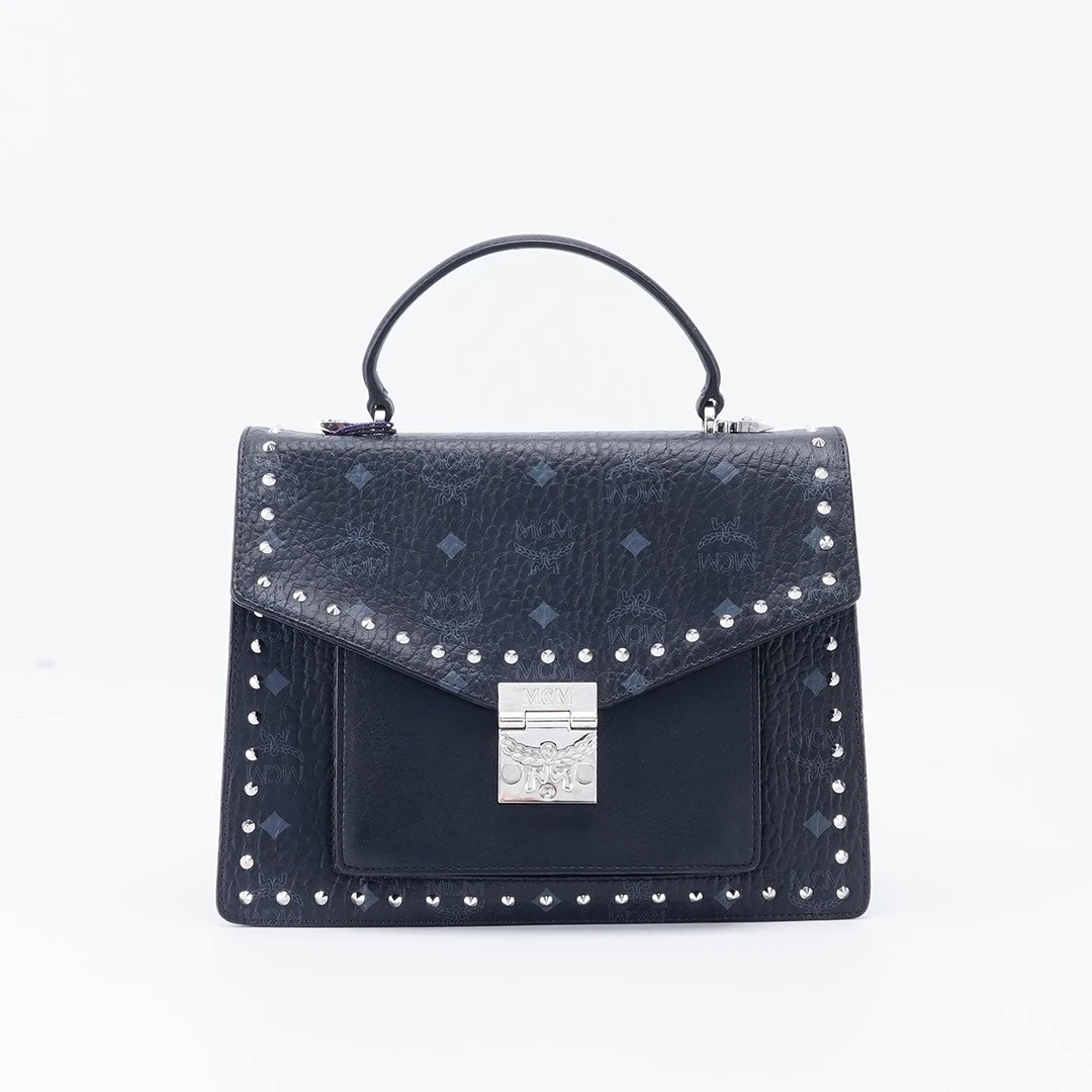 95新 MCM 【MCM专属】风琴包中号铆钉款手提斜挎包黑/BG22012196