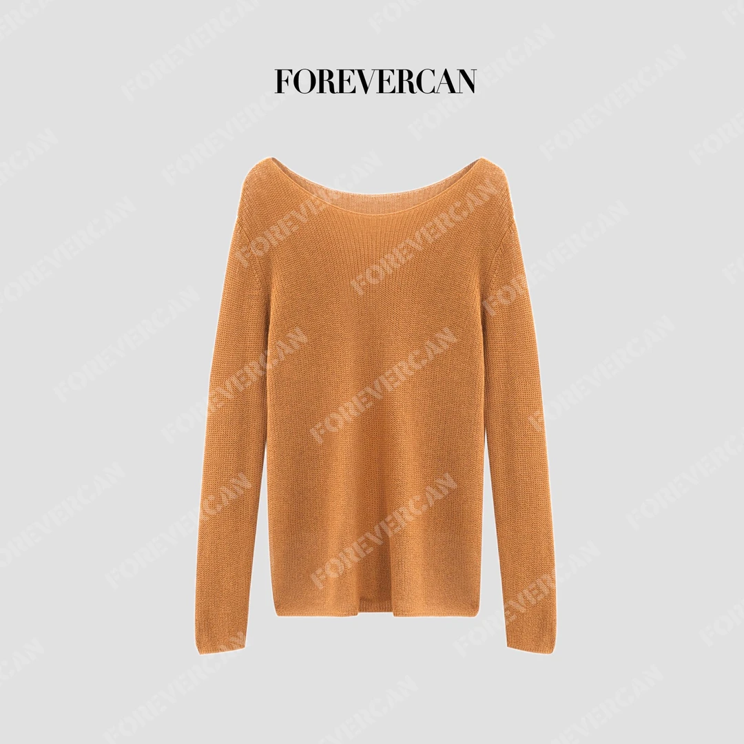 FOREVERCAN“甜橙美式”显白圆领套头百搭套头针织毛衣MY4755