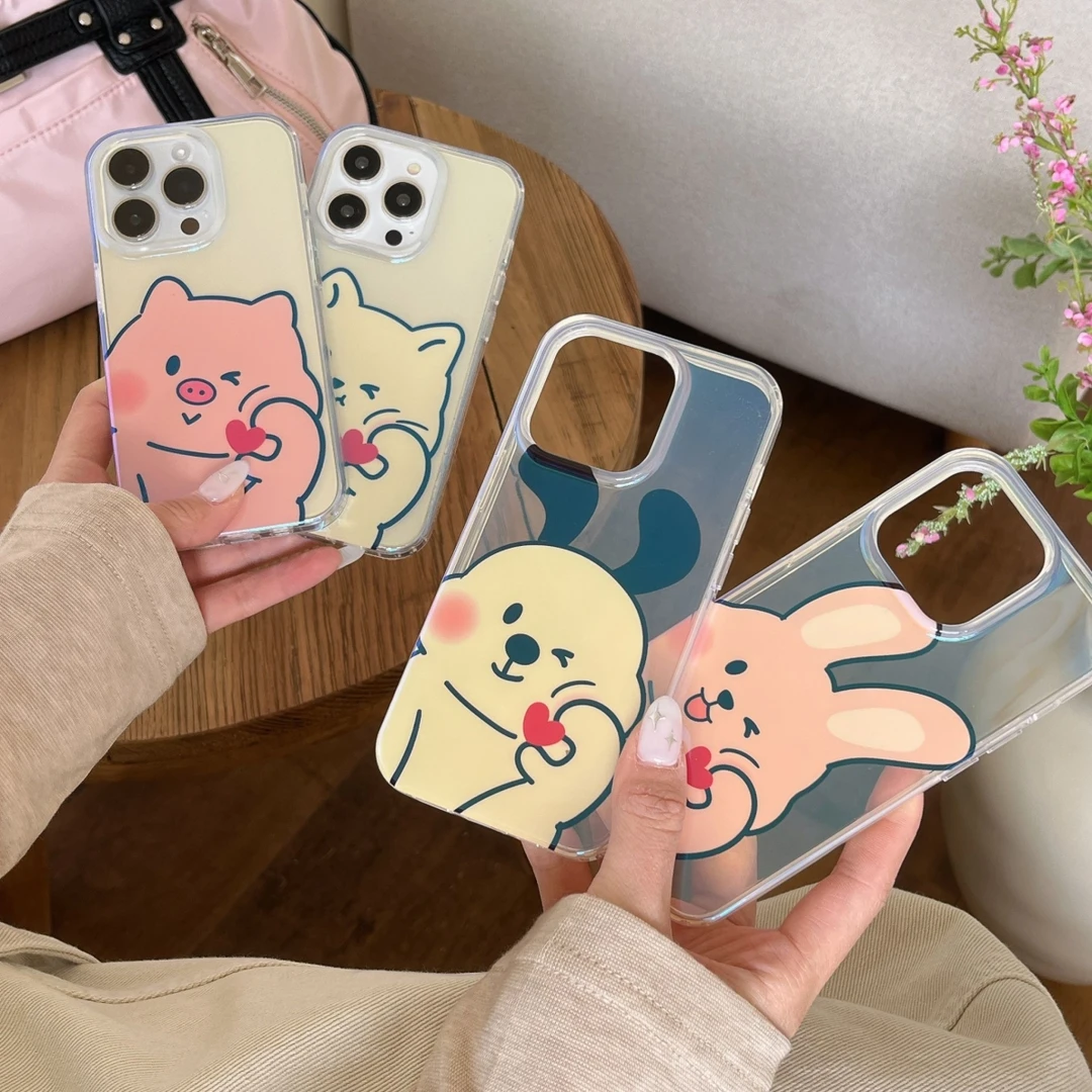 日韩风小猪小兔子小猫适用苹果16promax手机壳卡通iphone13新款