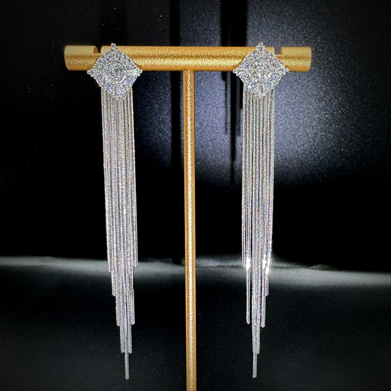 铜合金耳饰 时尚长款超闪流苏耳环女百搭气质重工优雅耳钉耳饰品