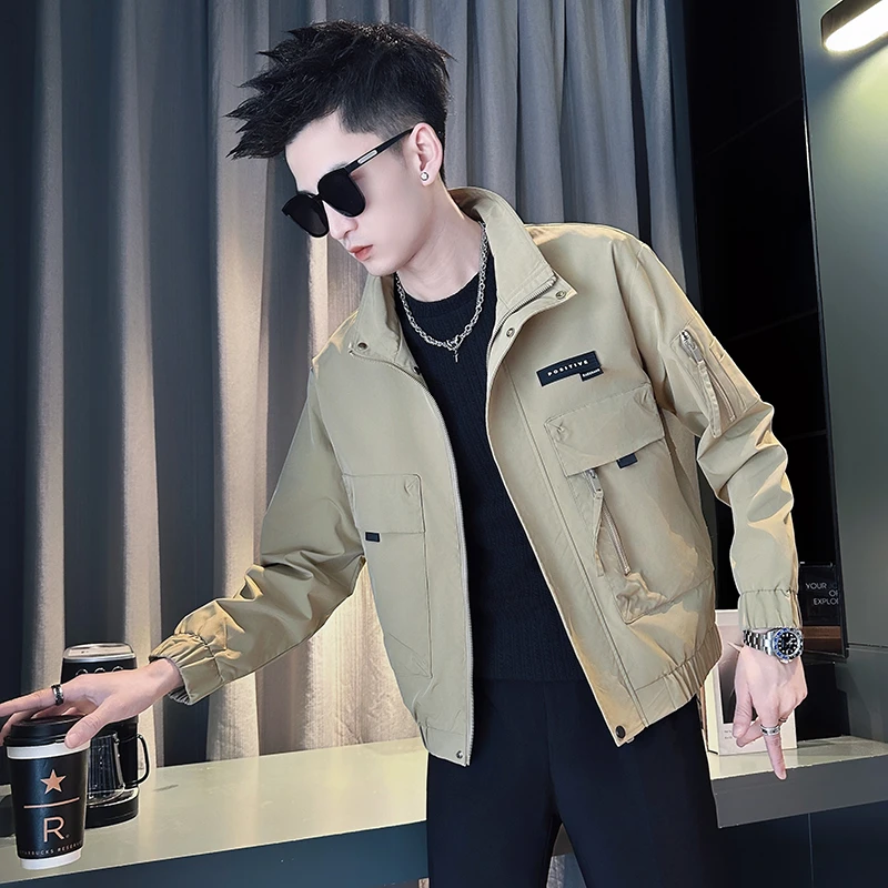 外套男款春秋季潮牌痞帅高级感男装立领夹克2025新款工装短款上衣