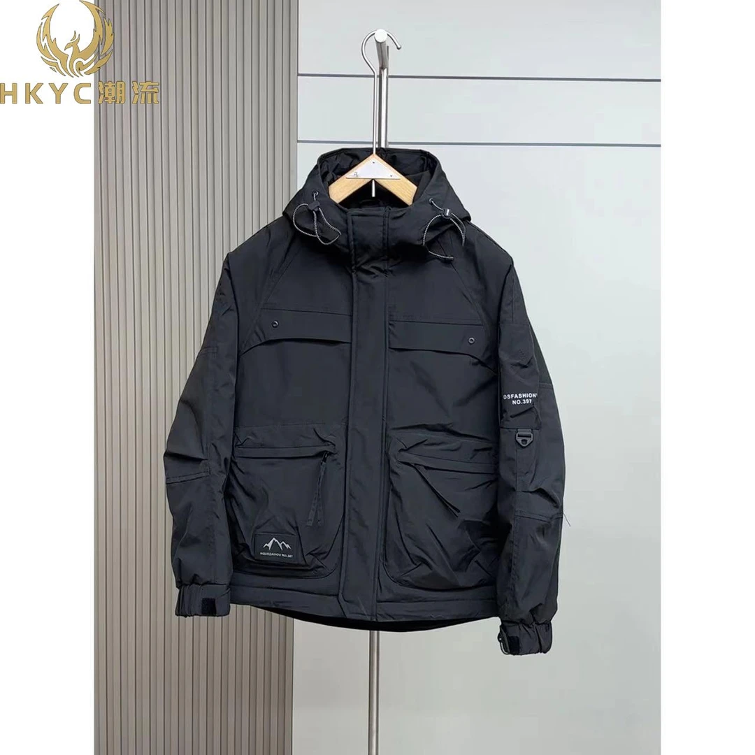 HKYC冬季新款工装多口袋男士痞帅户外防风加棉冲锋衣外套百搭棉服
