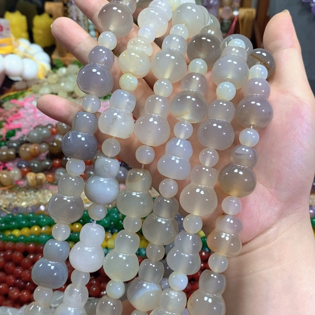 玛瑙/玉髓未镶嵌珠宝半成品灰玛瑙葫芦一条卡20mm