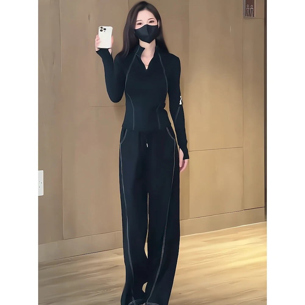 运动套装女时尚洋气时髦春装2025新款黑色显瘦修身卫衣两件套女装